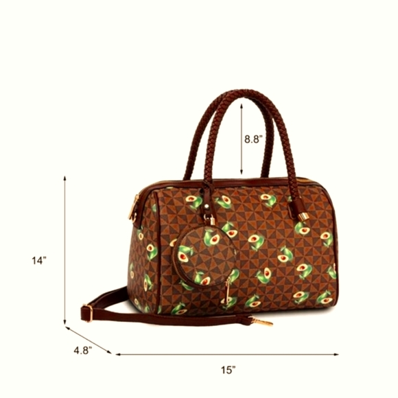 Ladies 3 PC Stunning Checked Avocado Theme Boston Bag Set - Picture 2 of 5